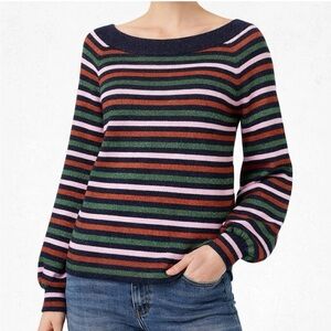 Boden Mabel Metallic Bishop Sleeve Striped Sweater Womens Size 6 Colorful Scoop